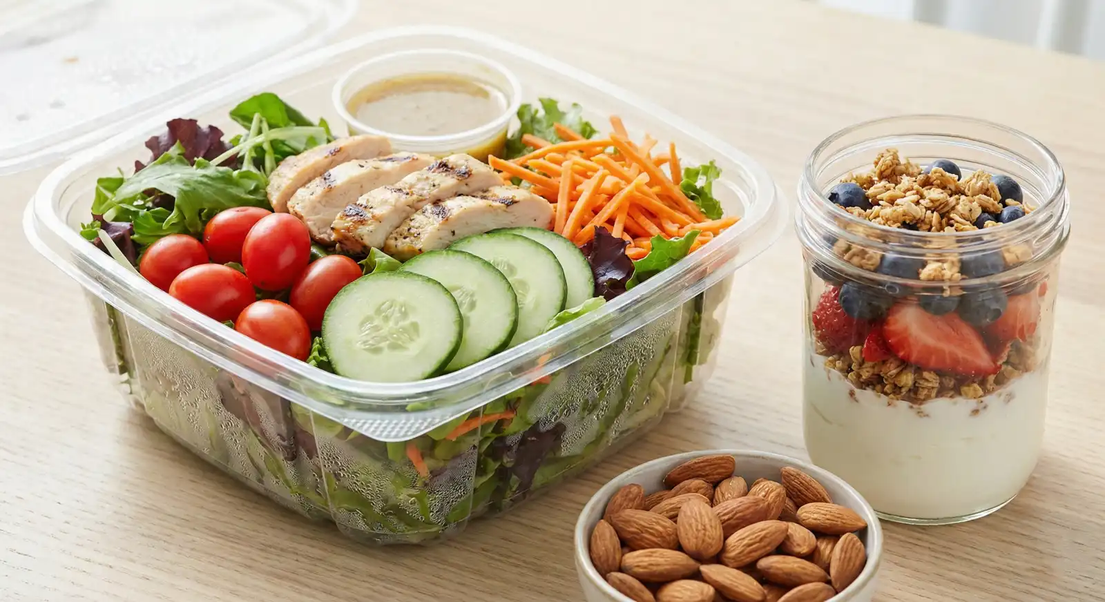 Healthy snacks fresh fruit yogurt granola bar